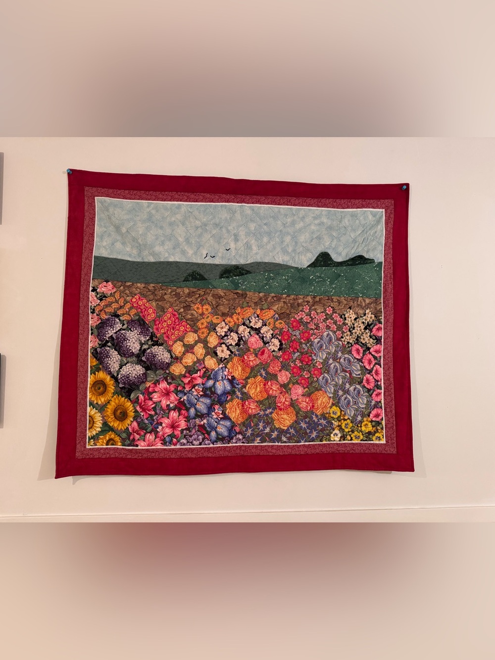 Handmade Floral Garden Patchwork Wall Quilt - Multicolor